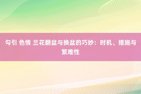 勾引 色情 兰花翻盆与换盆的巧妙：时机、措施与繁难性