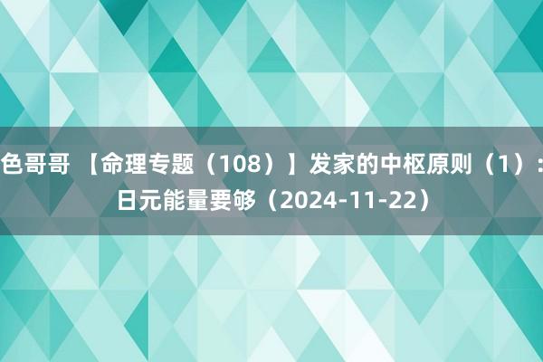 色哥哥 【命理专题（108）】发家的中枢原则（1）：日元能量要够（2024-11-22）